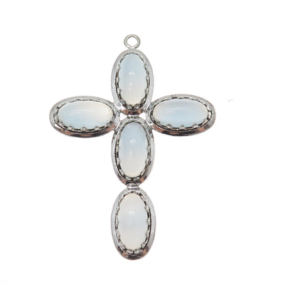 DANECRAFT Sterling Silver Antique Art Deco Optic Fiber Cat's Eye Cross Pendant