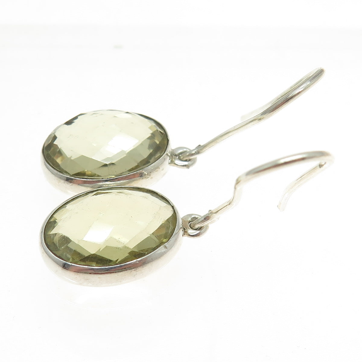 925 Sterling Silver Vintage Real Oval-Cut Citrine Dangling Earrings