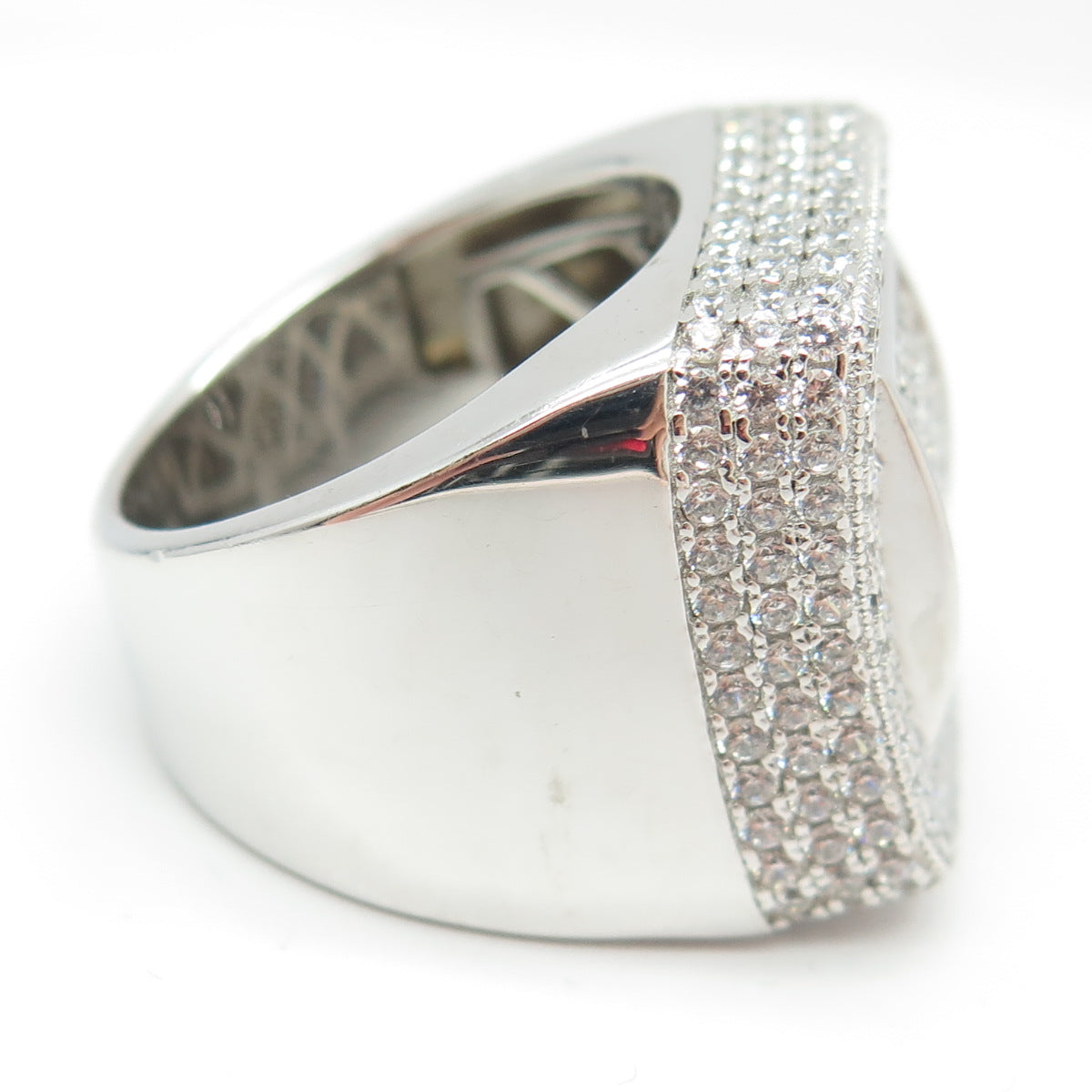 925 Sterling Silver Pave C Z Domed Ring Size 10.25