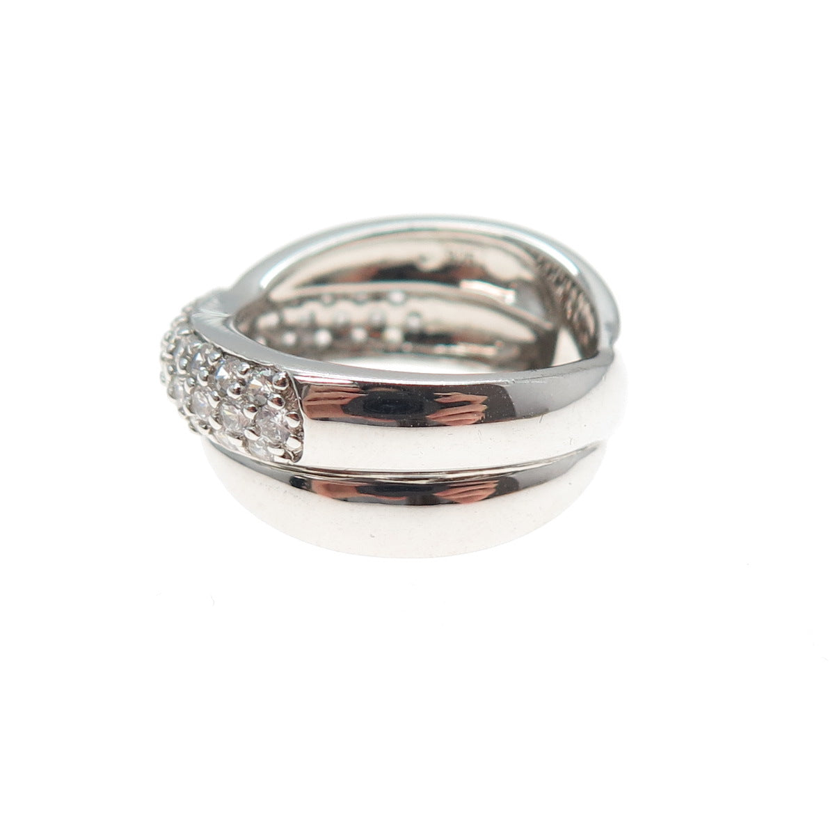 925 Sterling Silver Round-Cut C Z Interlocked Crisscross Ring Size 5.25