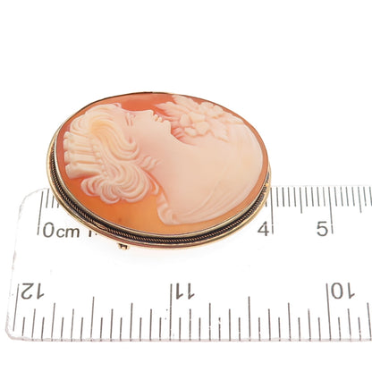 800 Silver Gold Plated Antique Art Deco Real MOP Lady Cameo Pin Brooch / Pendant