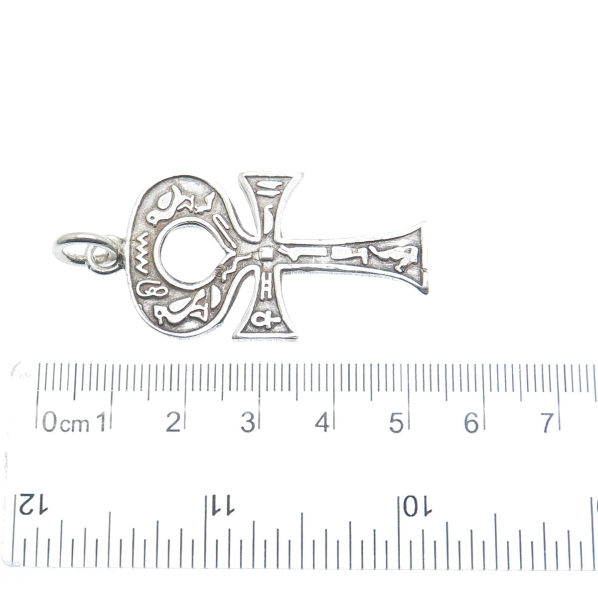 800 Silver Vintage Egyptian Ankh Symbols Oxidized Charm Pendant
