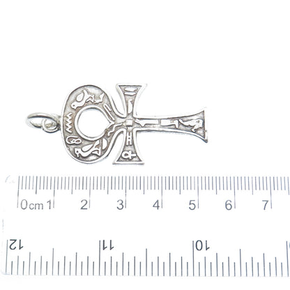 800 Silver Vintage Egyptian Ankh Symbols Oxidized Charm Pendant