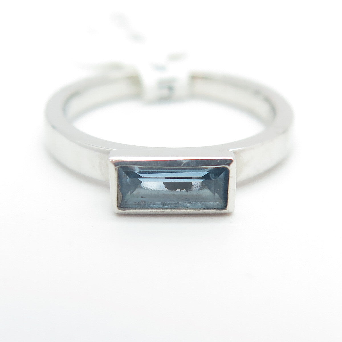 925 Sterling Silver Baguette-Cut Shaped Blue C Z Ring Size 4.75