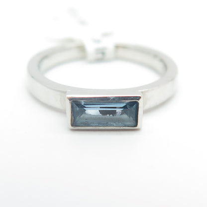 925 Sterling Silver Baguette-Cut Shaped Blue C Z Ring Size 4.75