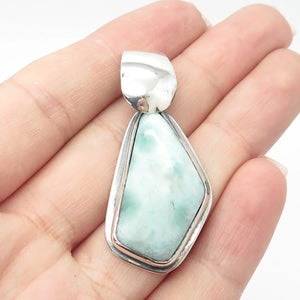 925 Sterling Silver Vintage Real Larimar Gem Amulet Pendant