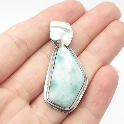 925 Sterling Silver Vintage Real Larimar Gem Amulet Pendant