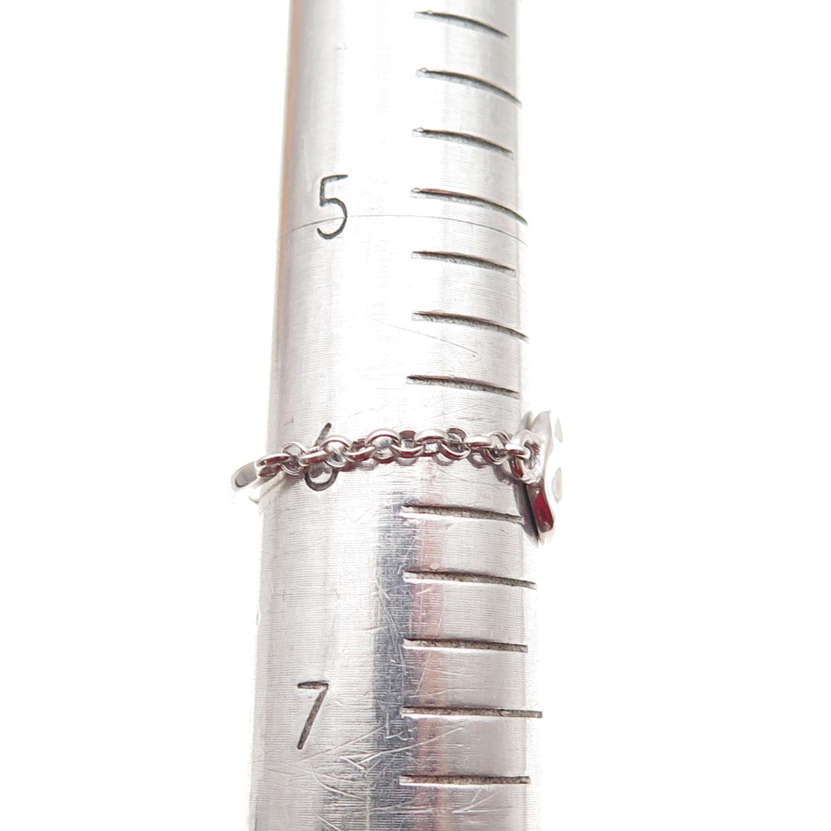 925 Sterling Silver Hammered Disc Chain Link Ring Size 6