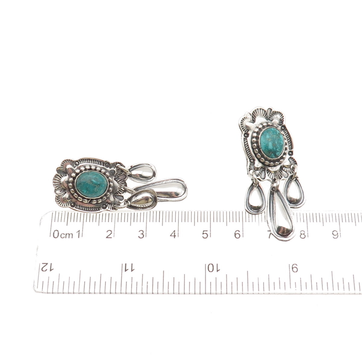 Rick Enriquez Navajo Old Pawn Sterling Silver Vintage Turquoise Dangle Earrings