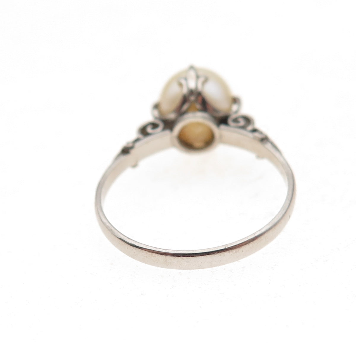 925 Sterling Silver Antique Art Deco Real Pearl Oxidized Ring Size 6.75