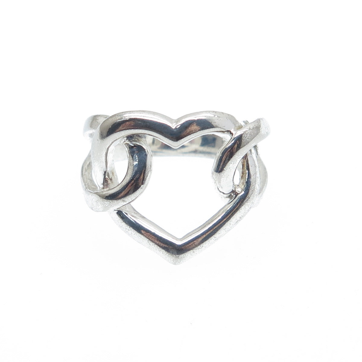 925 Sterling Silver Vintage Heart Love Knot Oxidized Ring Size 7.25