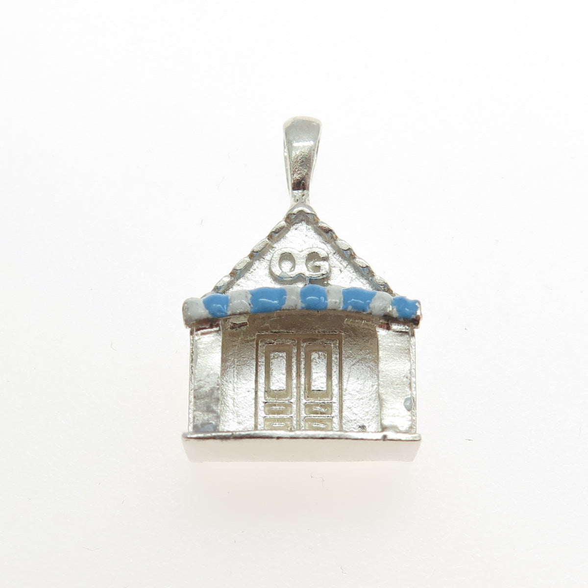 925 Sterling Silver Vintage Blue & White Enamel OG House Porch Charm Pendant