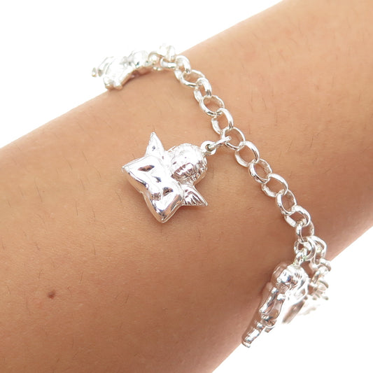 CHARLES WINSTON Sterling Silver Vintage Italy Religious Charms Bracelet 6.75"