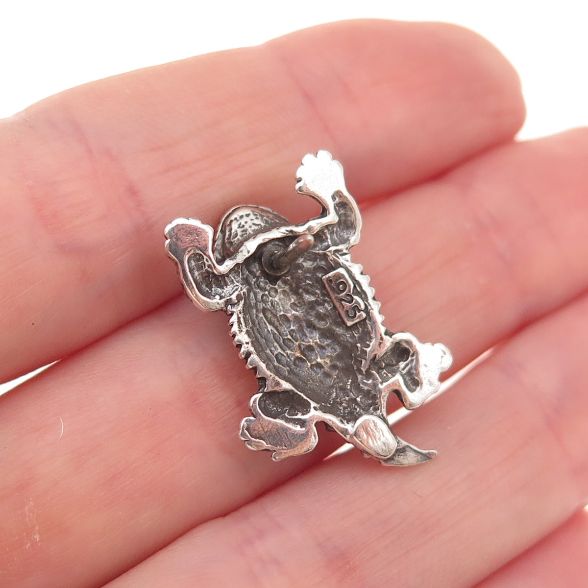 925 Sterling Silver Vintage Horned Lizards Oxidized Tie Tack / Lapel Pin