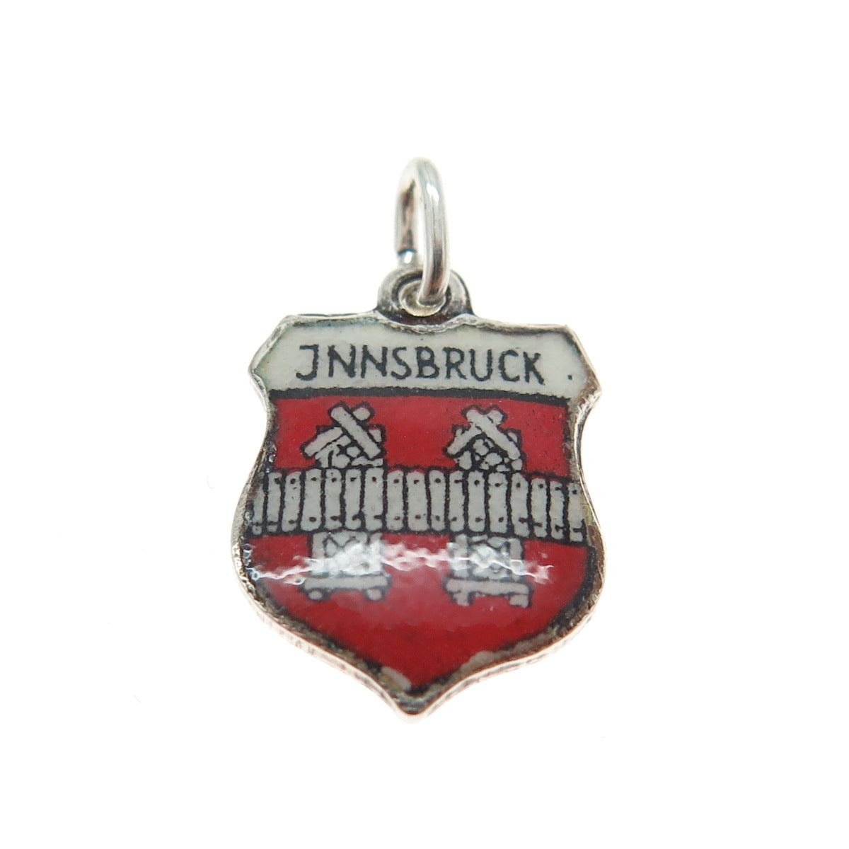 800 Silver Vintage Enamel Innsbruck Austria Coat of Arms Minimalist Pendant