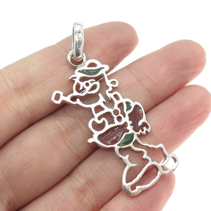 925 Sterling Silver Vintage Italy Enamel Popeye Cartoon Character Pendant