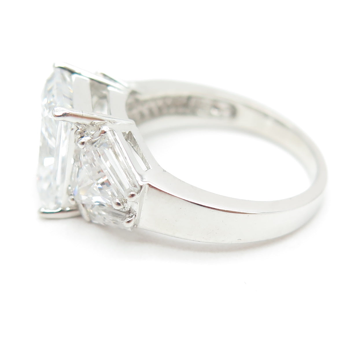 925 Sterling Silver Radiant & Tapered Baguette-Cut Shaped C Z Ring Size 7
