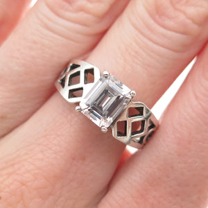925 Sterling Silver Vintage Emerald-Cut C Z Ring Size 8