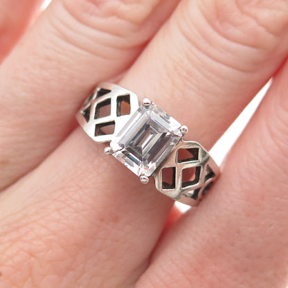 925 Sterling Silver Vintage Emerald-Cut C Z Ring Size 8