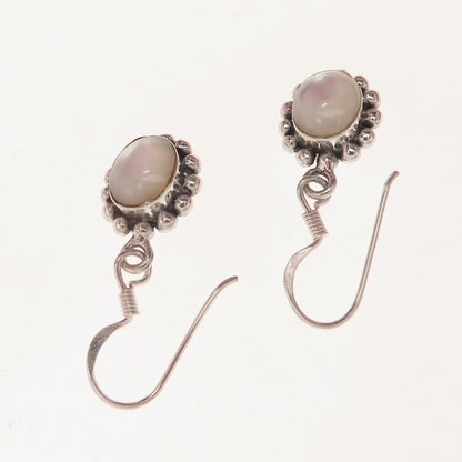 925 Sterling Silver Vintage Real MOP Beaded Dangle Earrings