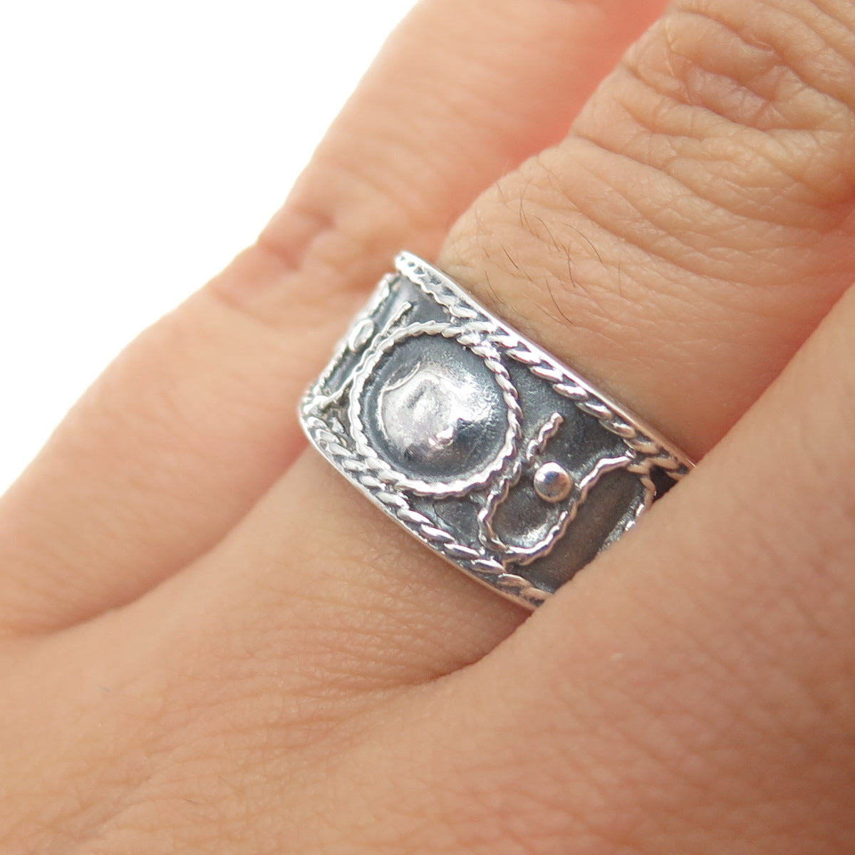 925 Sterling Silver Vintage Modernist Swirl Oxidized Ring Size 6.75
