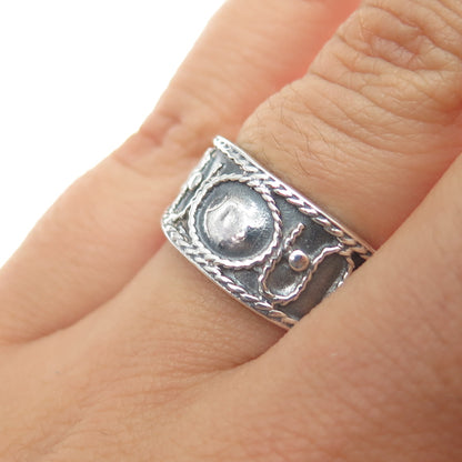 925 Sterling Silver Vintage Modernist Swirl Oxidized Ring Size 6.75