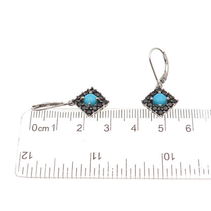 Chuck Clemency 925 Sterling Silver Real Turquoise & Black Spinel Dangle Earrings
