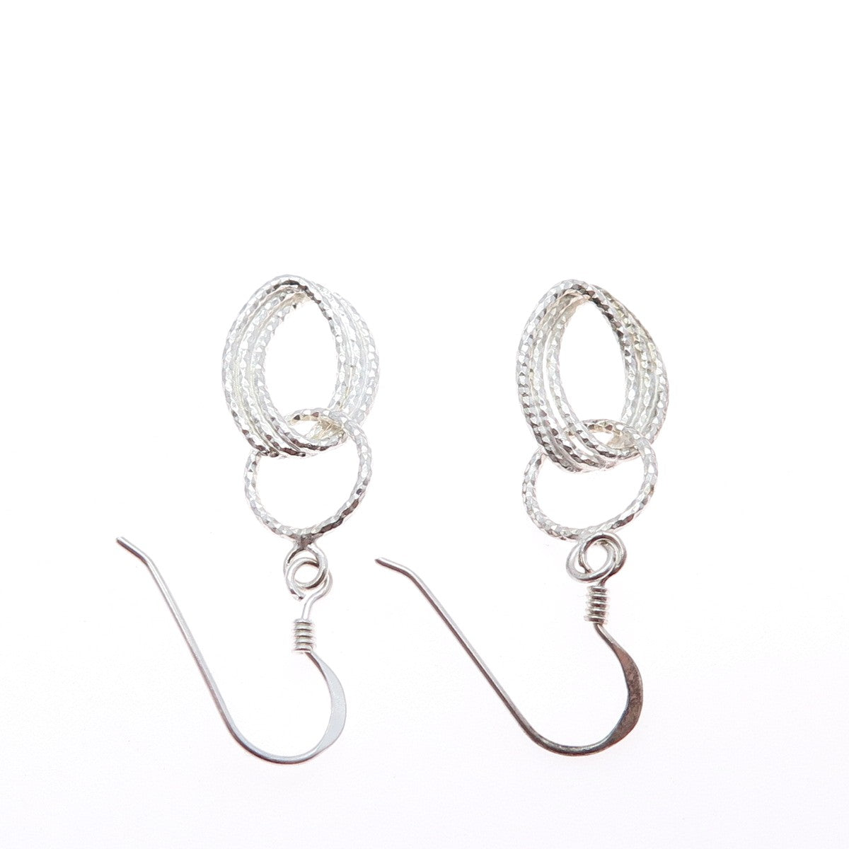 925 Sterling Silver Vintage Interlocked Oval Link Dangle Earrings