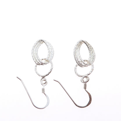 925 Sterling Silver Vintage Interlocked Oval Link Dangle Earrings