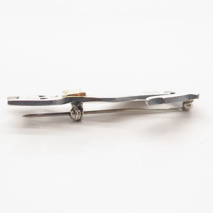 925 Sterling Silver 2-Tone Vintage Mexico Cat w/ Bow Pin Brooch
