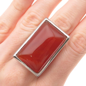 Ken Crafts 925 Sterling Silver Real Red Agate Floral Scroll Ring Size 9