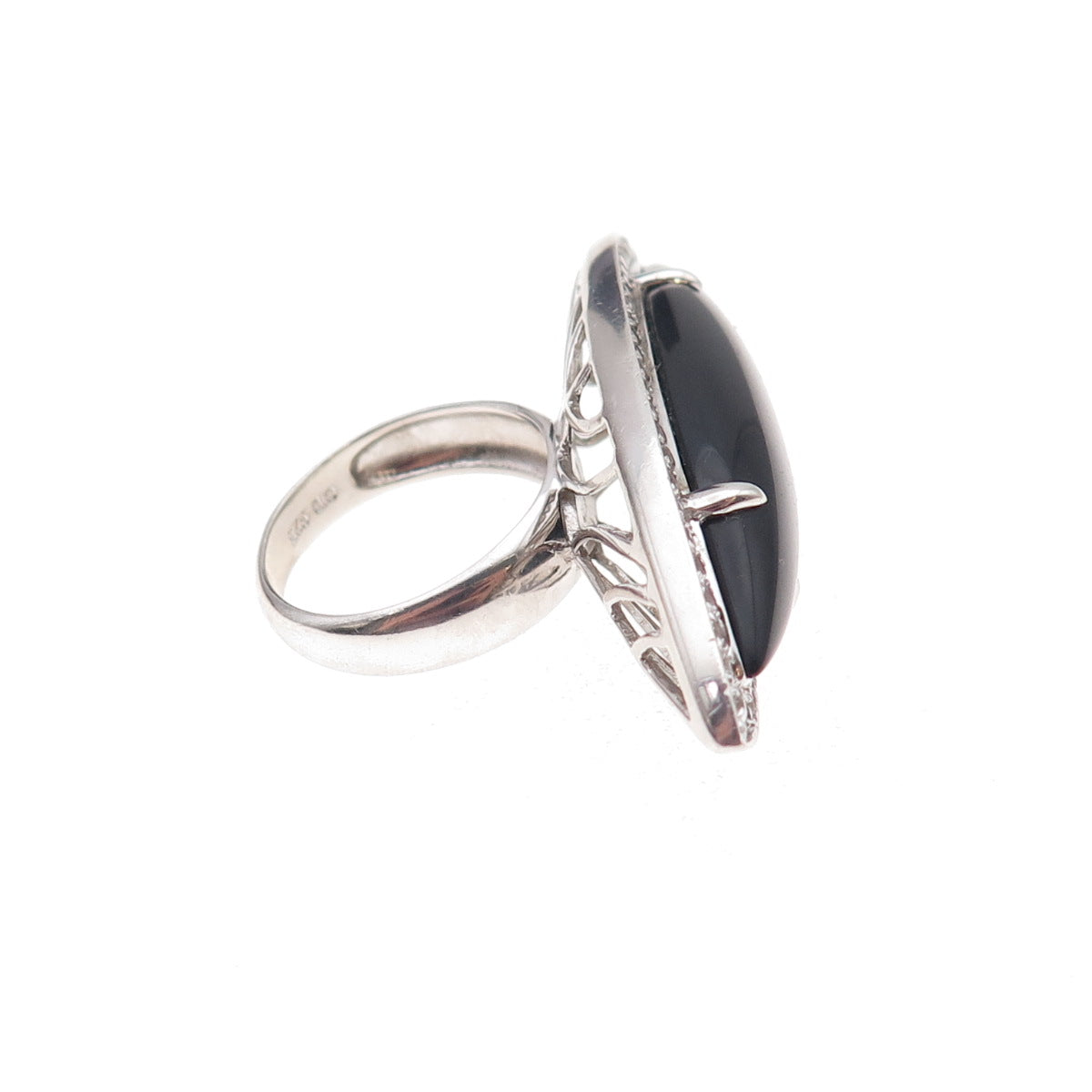 Clyde Duneier 925 Sterling Real Black Onyx & White Topaz Statement Ring Size 6