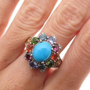 Chuck Clemency 925 Sterling Silver Real Turquoise & Multi-Color Gem Ring Size 8