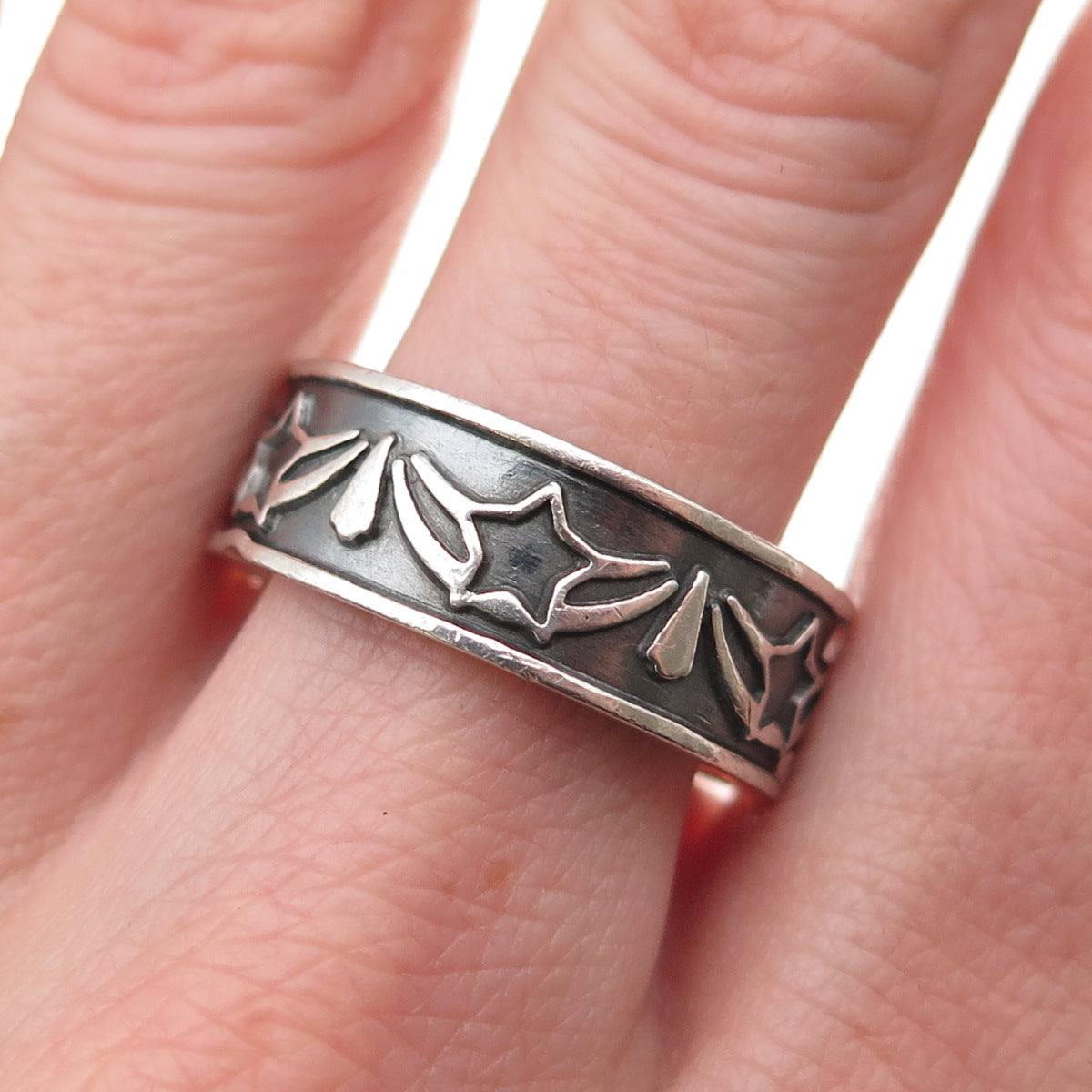 925 Sterling Silver Vintage Mexico Star Oxidized Band Ring Size 10