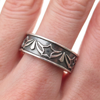 925 Sterling Silver Vintage Mexico Star Oxidized Band Ring Size 10