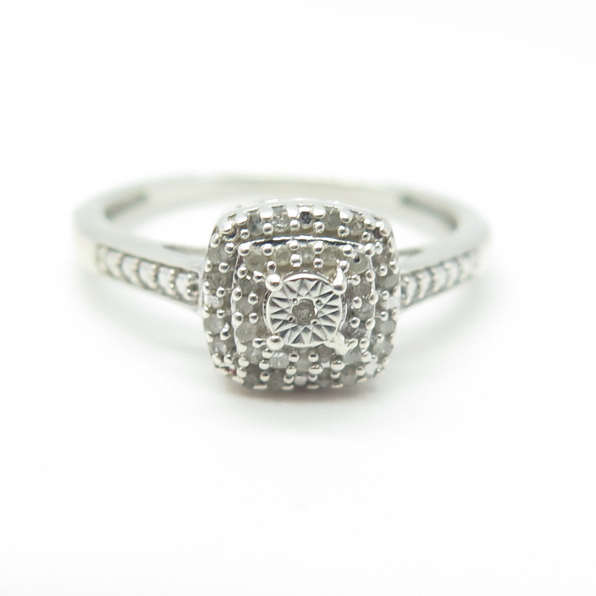 SK9 Allure Gems 925 Sterling Silver Real Round Diamond Engagement Ring Size 6.75