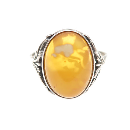 925 Sterling Silver Vintage Poland Real Butterscotch Amber Ring Size 7.75