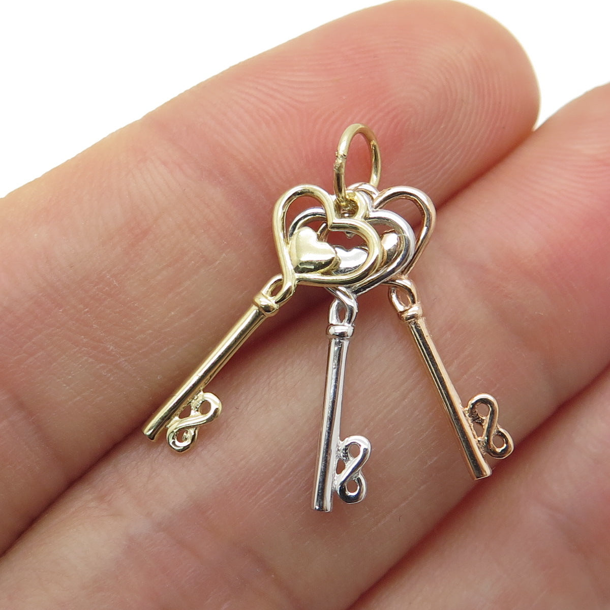 14K Yellow Rose & White Gold Heart Key Minimalist Multi-Charm Pendant
