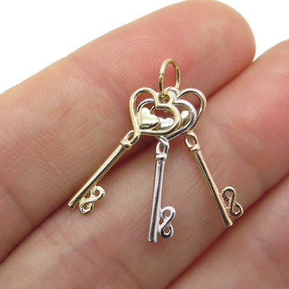 14K Yellow Rose & White Gold Heart Key Minimalist Multi-Charm Pendant