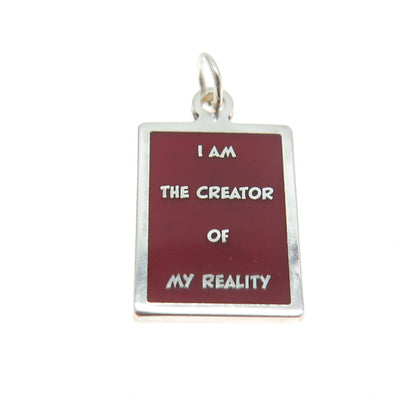 925 Sterling Silver Enamel "I Am The Creator Of My Reality" Minimalist Pendant