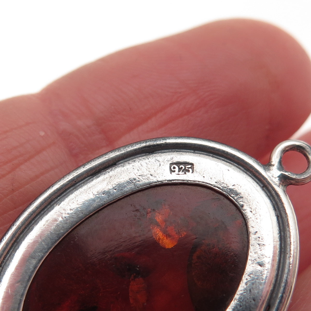 925 Sterling Silver Vintage Real Amber Modernist Filigree Floral Charm Pendant