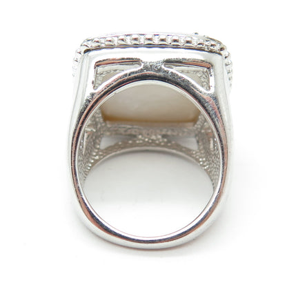 925 Sterling Silver Real Mother-of-Pearl & Citrine Seagull Sun Ring Size 7.25