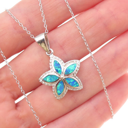 925 Sterling Silver Real Opal Floral Cable Chain Necklace 18"