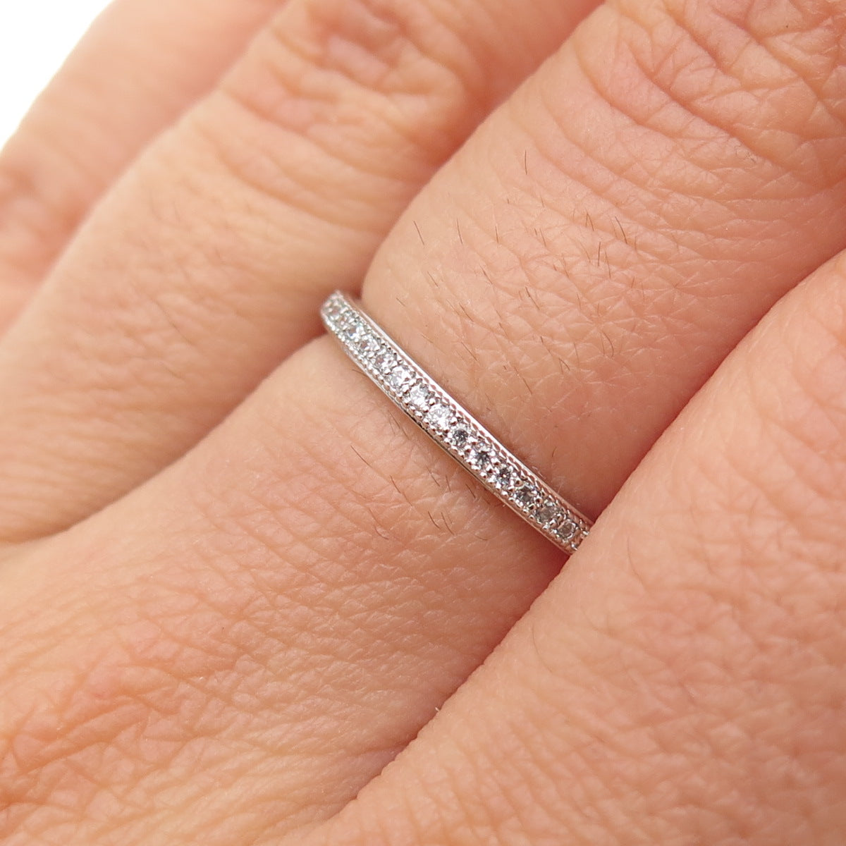 925 Sterling Silver Round-Cut C Z All Around Eternity Stackable Band Ring Size 6