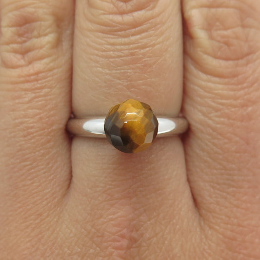 KN KAJAL NAINA 925 Sterling Silver Vintage Tiger Eye Gem Minimalist Ring Size 8