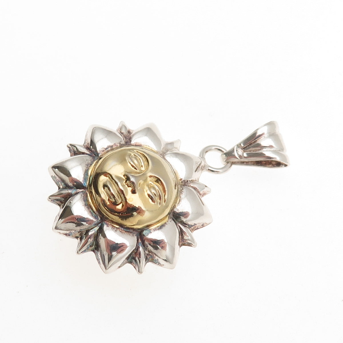 Milor 925 Sterling Silver 2-Tone Vintage Italy Sun Face Dual Sided Charm Pendant