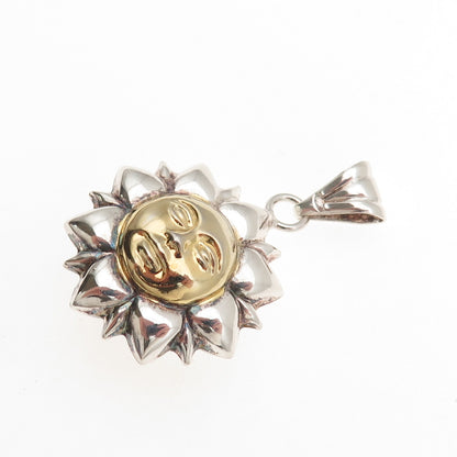 Milor 925 Sterling Silver 2-Tone Vintage Italy Sun Face Dual Sided Charm Pendant