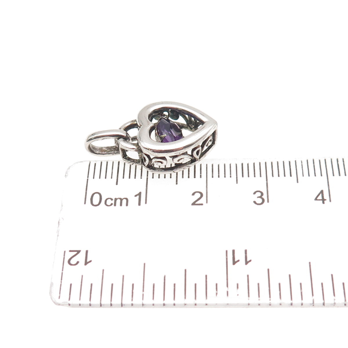 925 Sterling Silver Real Round-Cut Amethyst Heart Mini Charm Pendant