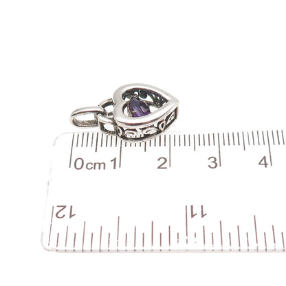 925 Sterling Silver Real Round-Cut Amethyst Heart Mini Charm Pendant