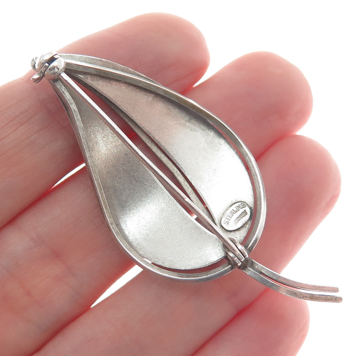 925 Sterling Silver Vintage Germany Modernist Floral Leaf Pin Brooch